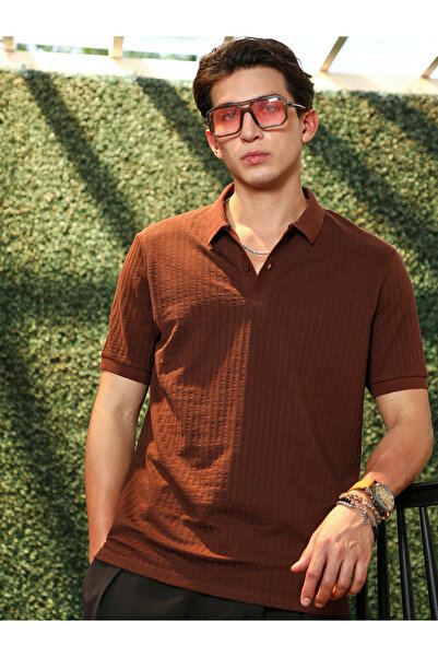 Campus Sutra By Styli Men Brown Short Sleeves Polo T-Shirt