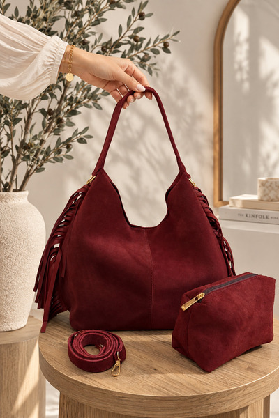 MaVaux Lea 100% Genuine Nubuck Leather, Elegant and Intricate Design Suede Ha...