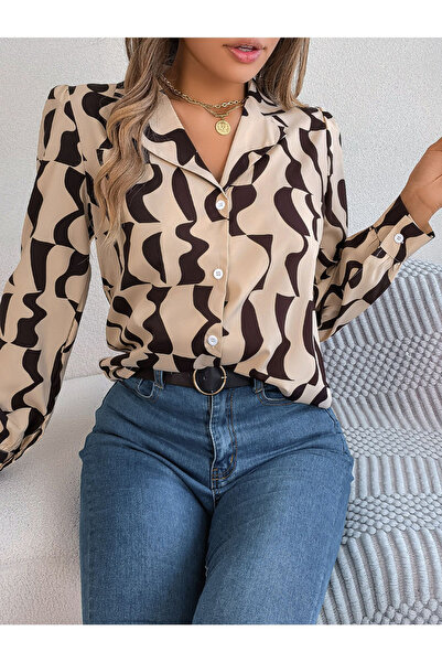 Take Two By Styli Beige Abstract Print Long Sleeve Shirt