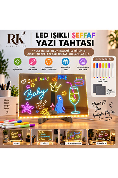 RK Cosmetic Yeni Tasarım 20x30 Neon Led Işıklı Büyük Boy Yazı Çizim Tahtası A...