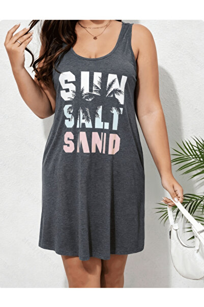 Take Two By Styli Plus Size Grey Sun Salt Sand Nightdress
