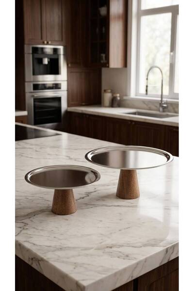 fam wood art 2-Piece Steel Metal Presentation Plate with Wooden Legs, Cake-Pa...