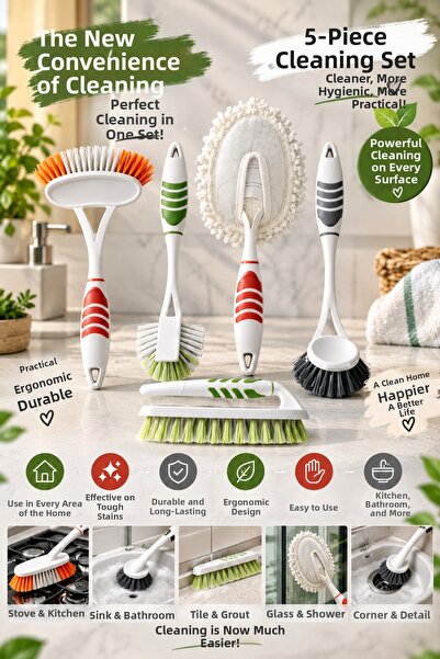 Tasarım Evi 5-piece brush set - bathroom, dish, sink, dusting and Rug, floor ...