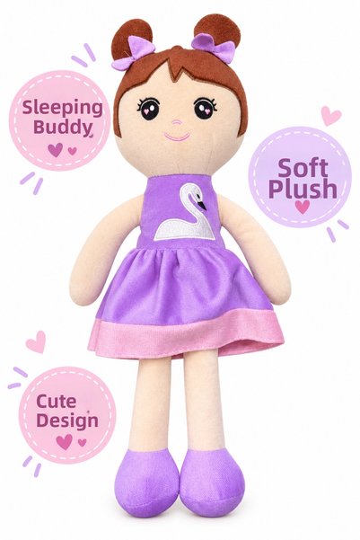 PONİKİDO 40 cm Plush Baby Sleeping Companion Soft Toy Doll in Swan Dress