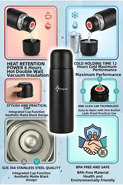 Penguen Food Thermos 700 ml Sus304 Steel Thermos Hot Water Tea Coffee Thermos Vacuum Flask with Cup Bpa Free