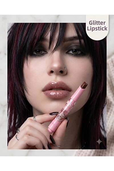 Kozmetik Emo Korean Style Heart Tip Glitter Lipstick - Intense Shine and Mois...