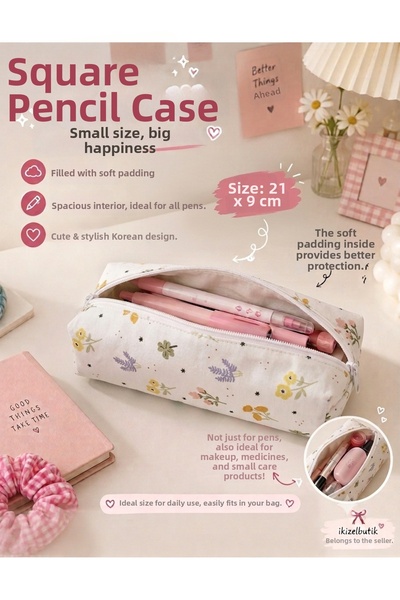 ikizelbutik Bowknot Korean Style Pink Pencil Case – Zippered Lined School & O...