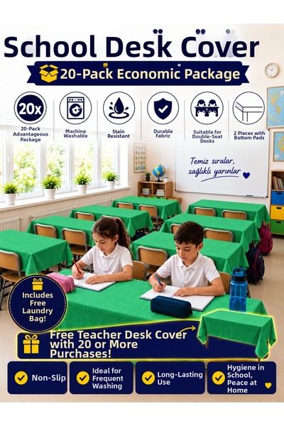 GÜLHOME 20-Piece School Desk Tablecloth Elastic A-Quality Fabric Stain Resistant