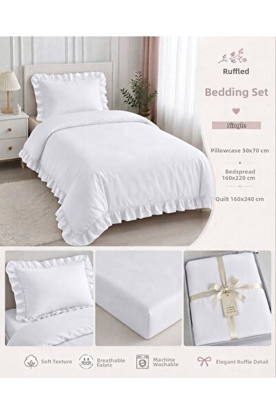 Keçeli parti hayalleri Duvet Cover Set Single Size 100% Cotton Ruffled White