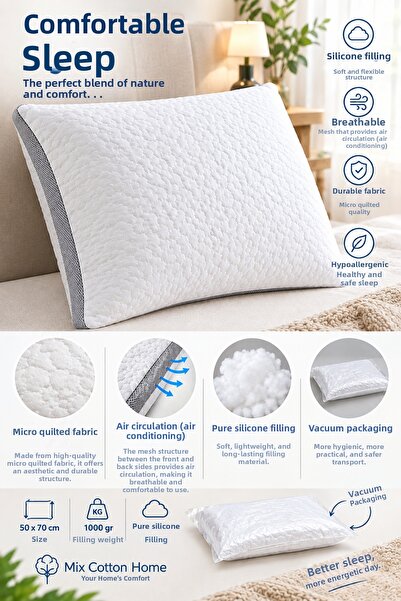 MixCotton Home Air-Conditioned Silicone Pillow -Ultra Comfort-1 Piece 1000 Gr...