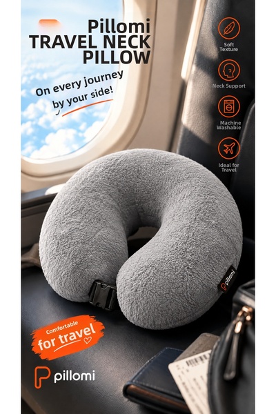 Pillomi Travel Neck Pillow Washable Journey Pillow Airplane Bus Car Train Pil...