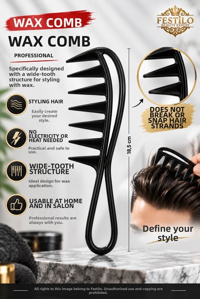 FESTİLO 3-Piece Hair Styling Wax Set |   2 Wax Combs + 175 ml Hair Wax |   Professional Hair Styler