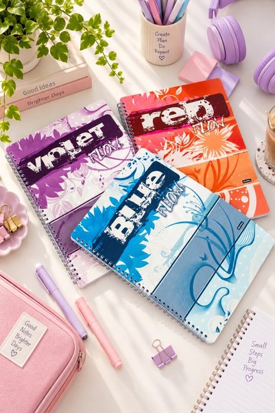 DİVAL Pp Plastic Cover Spiral Squared School Notebook A4 3-Pack - Colors