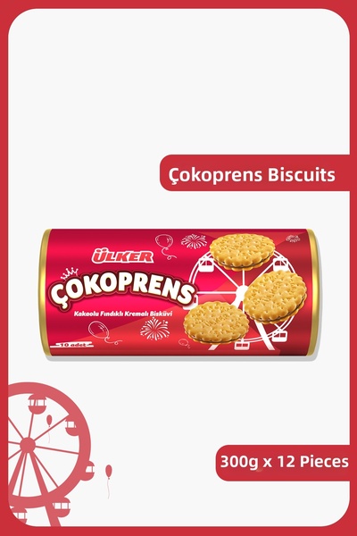 Ülker Çokoprens cocoa hazelnut cream sandwich biscuits - 300 grams - 12 pieces