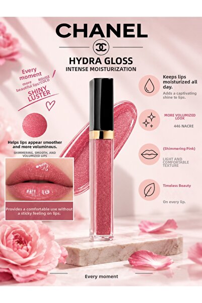 Chanel Rouge Coco 446 Nacre Intense Shimmer Lip Care with Moisturizing Effect...