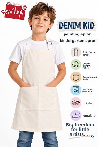 sevilya Denim Kid Denim Fabric Painting Apron Picture Apron Kindergarten Apro...