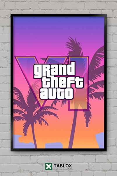 TABLOX Grand Theft Auto GTA 6 VI Game Palm Sunset Frame View Decorative MDF P...