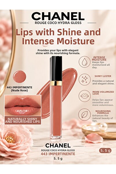 Chanel Rouge Coco 443 Impertinente Intense Shine Lip Care with Moisturizing E...