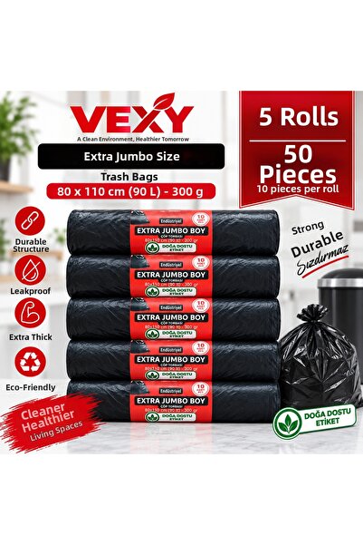 VEXY 80X110 cm 90 300 Gr Liter Jumbo Size Garbage Bag 50 Pieces Black Durable...