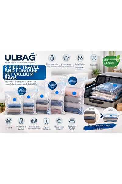 ÜLBAG مجموعة من 5 أكياس تفريغ الهواء للسفر وحقائب السفر، مقاسات متنوعة