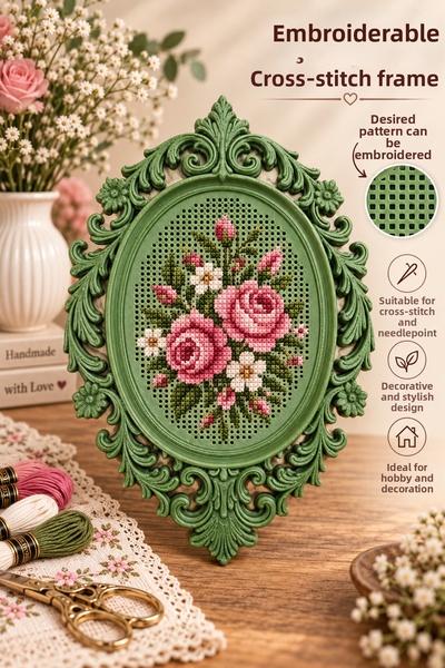 LİVA CRAFT Art & Craft Workable Cross Stitch Frame Authentic Green, Decorativ...