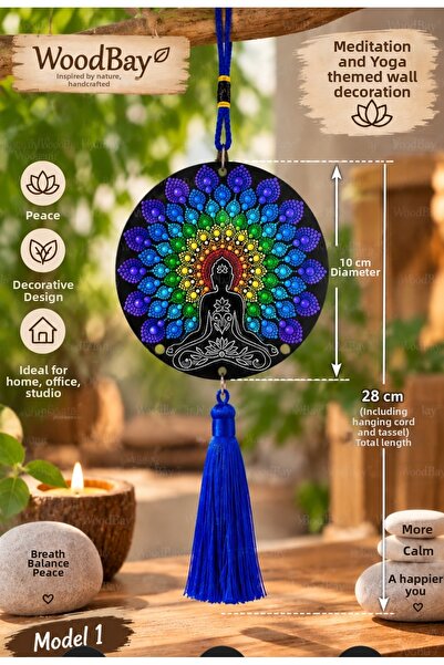WoodBay Meditation Yoga Themed Wall Ornament 10 cm Diameter Decorative Hanger...