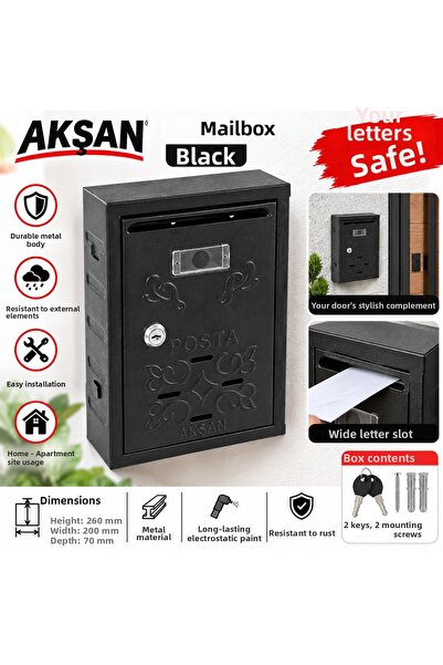 AKSAN صندوق بريد أكسان مزخرف باللون الأسود