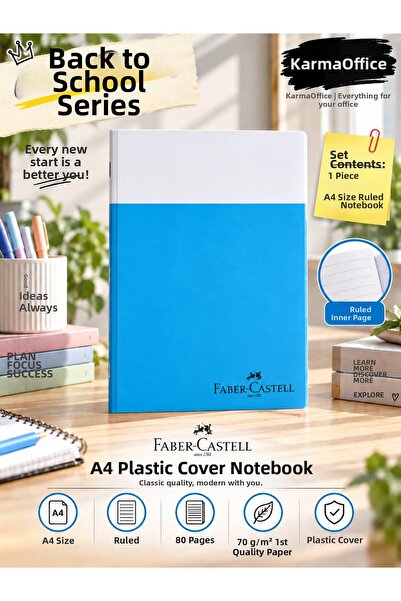 Faber Castell Faber-Castell A4 Lined Notebook 80 Sheets 70 Gr Plastic Cover –...