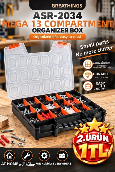 Greathings 13 Compartment Mega Organizer Box with Transparent Lid, Screw and ...
