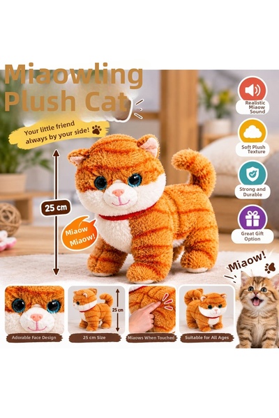 Seher Meowing Plush Cat 25 cm Realistic Meow Sound Soft Cuddly Toy
