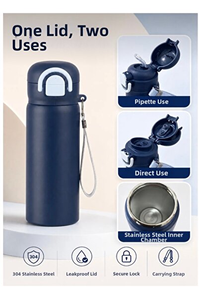 Hane216 304 Stainless Steel Children's Water Bottle 600 ml Leak-Proof Water B...