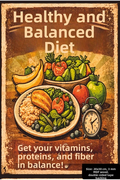 Hayat Poster Healthy and Balanced Diet Decoration Mdf Painting Retro Wooden P...