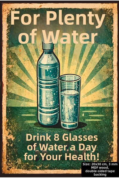 Hayat Poster Healthy Living Lots of Water for Decoration Mdf Painting Retro W...