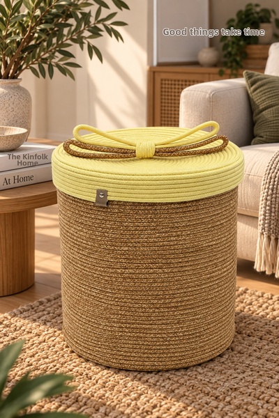 MaVaux Christmas Wicker Rope Decorative 40X36 Wicker Rope Basket with Lid Mes...