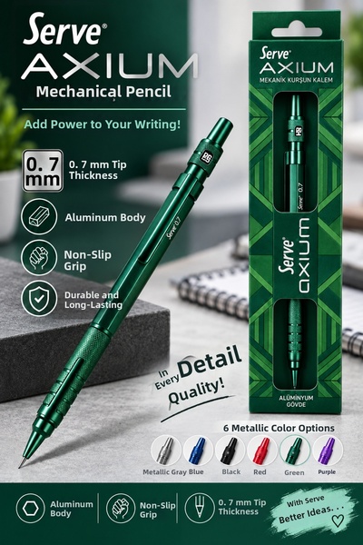 Serve Axium 0.7 mm Mechanical Versatile Pencil Aluminum Body Metallic Green