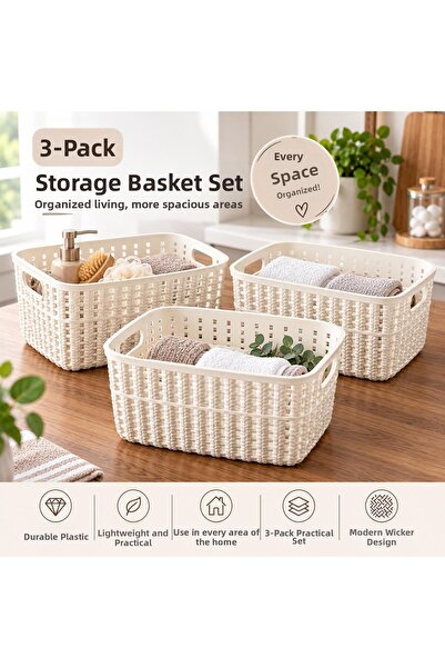 SELKA HOME 3-Piece Knitted Patterned Storage Basket