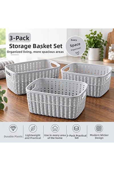 SELKA HOME 3-Piece Knitted Patterned Storage Basket