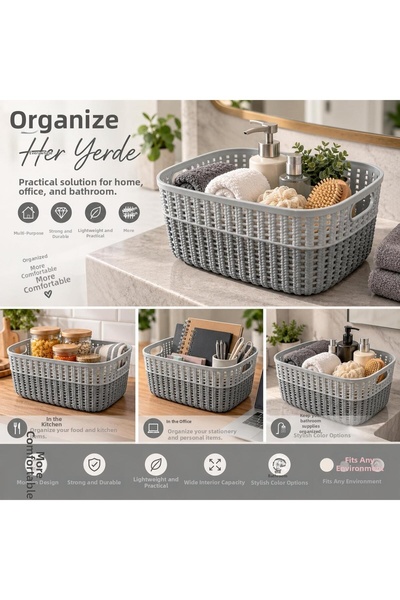 SELKA HOME Medium Size 3-Piece Knitted Patterned Storage Basket