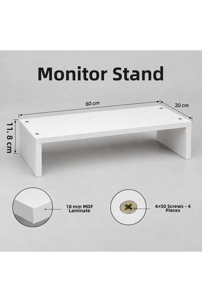 özçamlar mobilya Monitor Riser 60X20X11,8 cm White Mdf