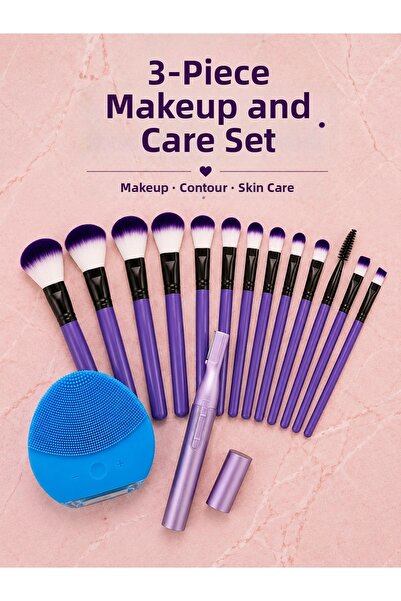 Epilons 3-Piece Makeup and Skin Care Set, 12-Piece Makeup Brush, Eyebrow Trim...