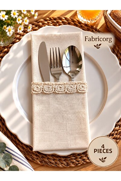 fabricorg Decorative Raw Cloth Cutlery Cover - Spoon - Knife Cover 4 Pcs (100...