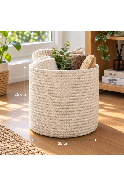 EGE ÖRGÜM 25X25 cm Knitted Rope Basket – Decorative Multi-Purpose Storage and...
