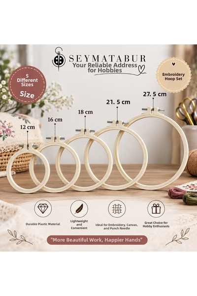 seymatabur 5-Piece Embroidery Hoop Set 12-16-18-21,5-27,5 cm Plastic Punch Et...