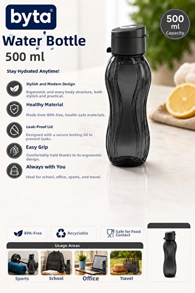 BYTA 500ml Leakproof Water Bottle Flask Bpa Free Ergonomic Design School Spor...