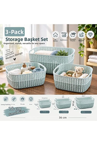SELKA HOME 3-Piece Knitted Patterned Storage Basket – Small, Medium, Large Si...