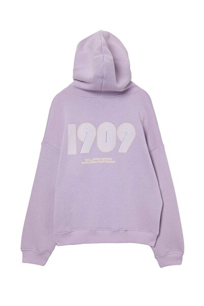 Trendyol Collection Lila Thick Oversize/Wide Fit Slogan Printed Hooded Knitte...