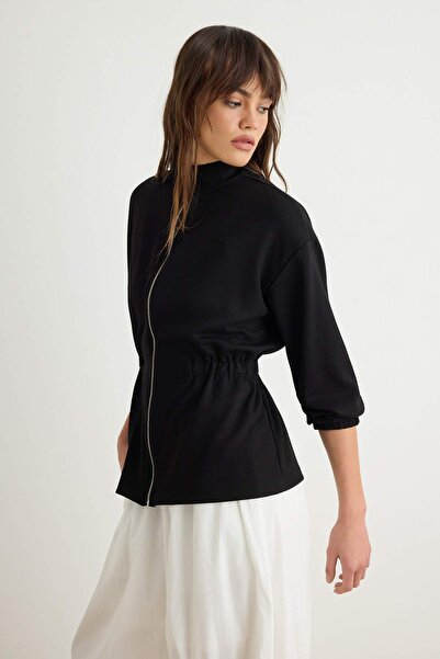 Trendyol Collection Black Soft/Soft Touch Relaxed Zippered Knitted Cardigan/S...