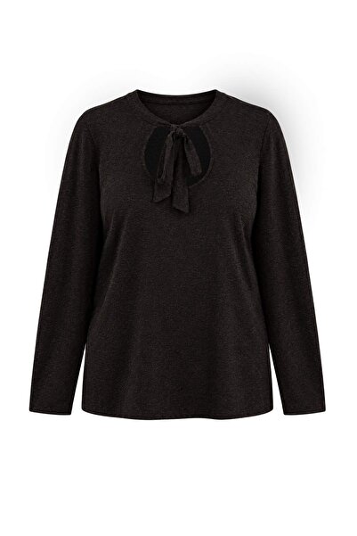 Trendyol Curve Black Tie-Neck Knitted Oversized Blouse Tbbaw27Af00083