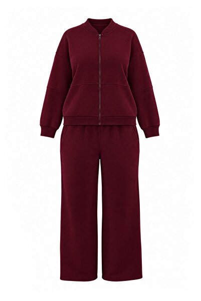 Trendyol Curve Burgundy Oversize/Wide Fit Zippered Thick Fleece Lined Knitted...
