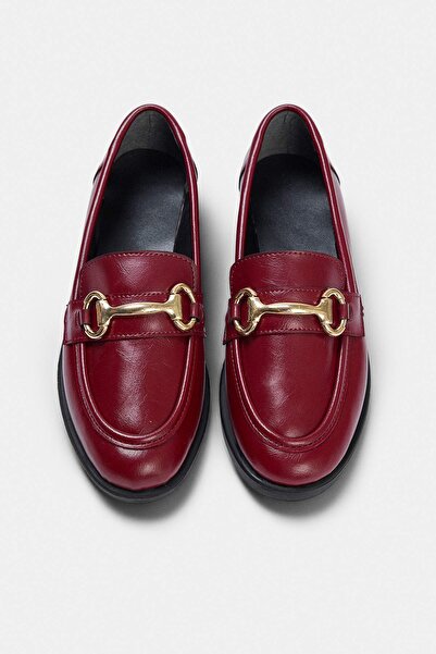 TRENDYOL SHOES Burgundy Women's Loafer Shoes with Metal Accessory Detail Taka...
